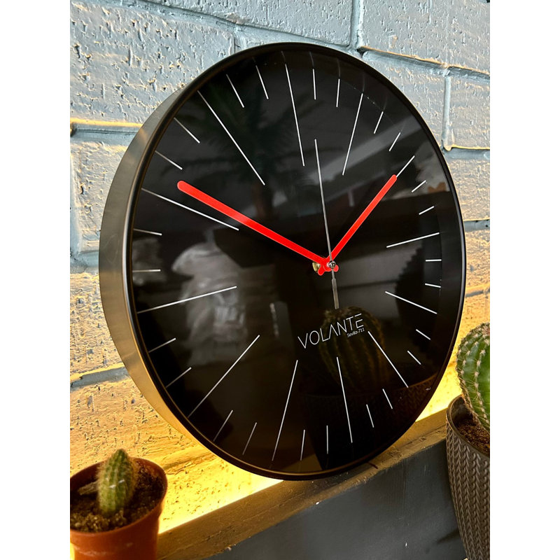 Elegant Decorative Wall Clock, 12 x 12 Inches, Black & Red Color | Premium 100% Plastic Frame, Real Glass Cover, Thickness: 1.8 Inches | Perfect for Home, Office, or Classroom Decor, Stylish and Functional Design