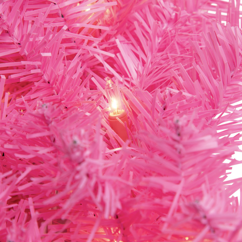 Pre-Lit Artificial Pine Christmas Wreath - Clear Lights, 36" H x 36" W x 6" D, Pink