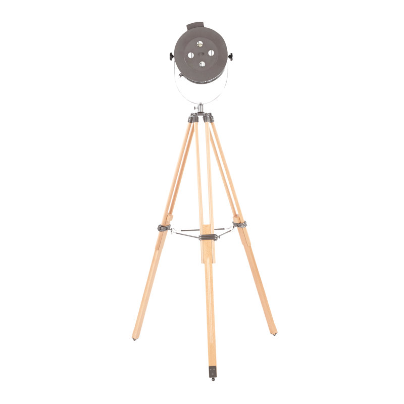 Lampe sur pied industrielle Ahoy en bois naturel et métal antique