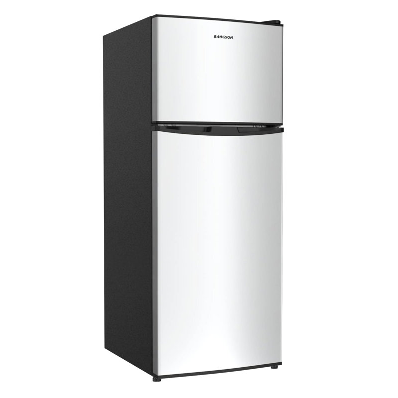 BANGSON 4.0 Cu.Ft Top Freezer Refrigerator, Double Door Small Fridge with Adjustable Thermostat, Silver, Silver