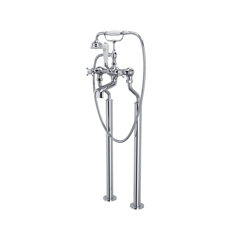 Edwardian™ Exposed 3 Handle Floor Mounted Clawfoot Tub Faucet, Polished Chrome