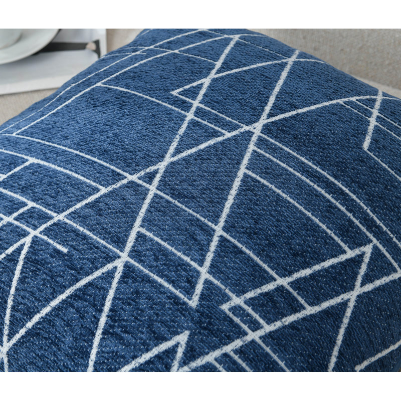Housse de coussin en jacquard à motif géométrique en chenille moderne, Bleu foncé, H 20 po x l 20 po