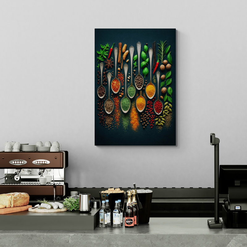 Herbs Spoons Spices Portrait Kitchen Wall Art - Canvas Framed Print, 120cm H x 86cm W