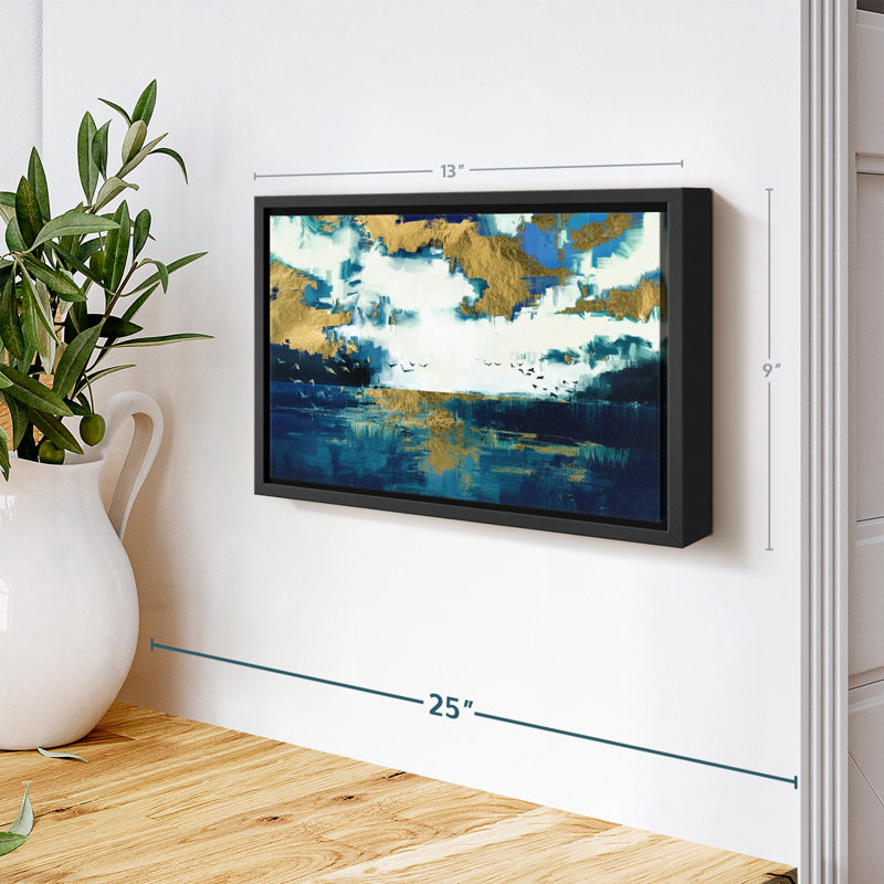 Abstrait «Oiseaux et mer», reproduction sur toile, H 9 po x l 13 po