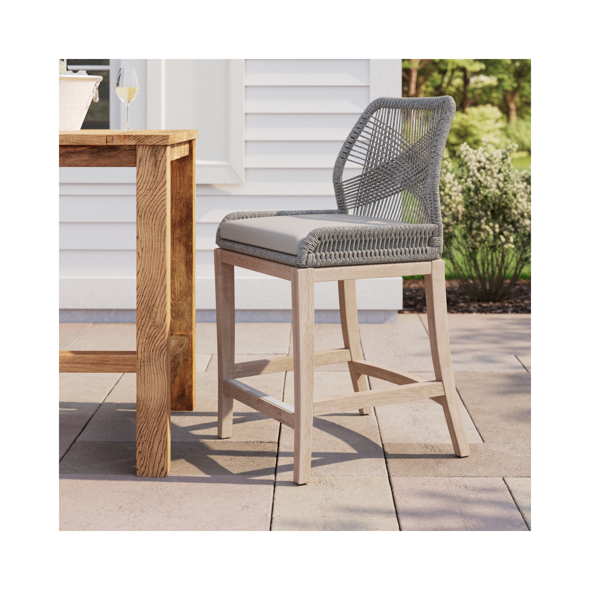 Krisily 40.5'' Polypropylene Rope Outdoor Bar Stool with Cushion