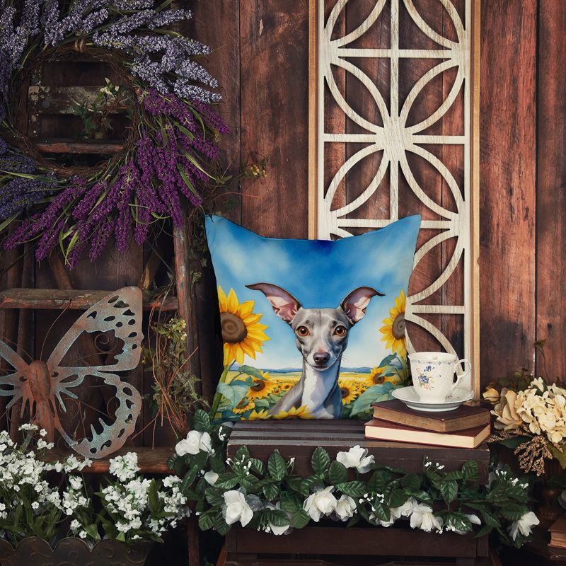 Italian Greyhound in Sunflowers Throw Pillow, 14"H x 14"W