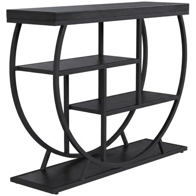 Rustic Industrial Console Table & Entryway Table, 39-Inch Narrow 4-Tier Storage Table with Circle Frame