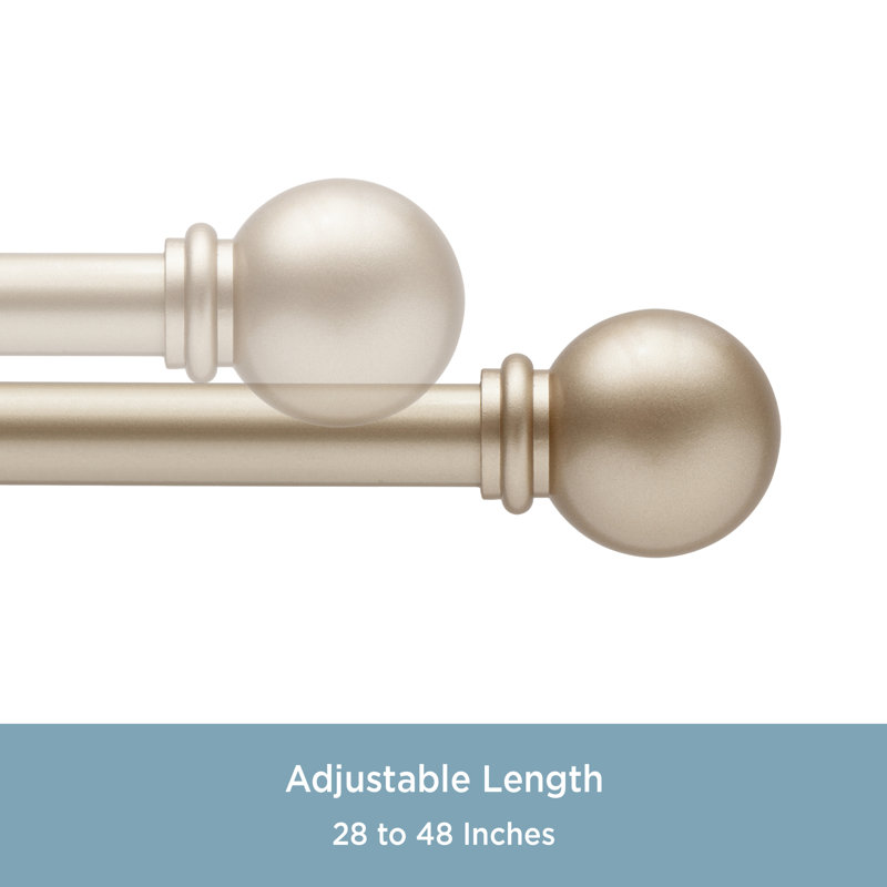 Chelsea Soft Brass Adjustable Curtain Rod with Ball Finials, 48-86 inch