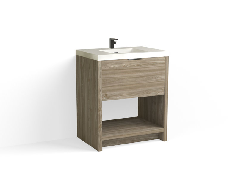 Vista 30" W Freestanding Single Bathroom Vanity, White Gloss, Single-Hole, Nimbus/Matte Black