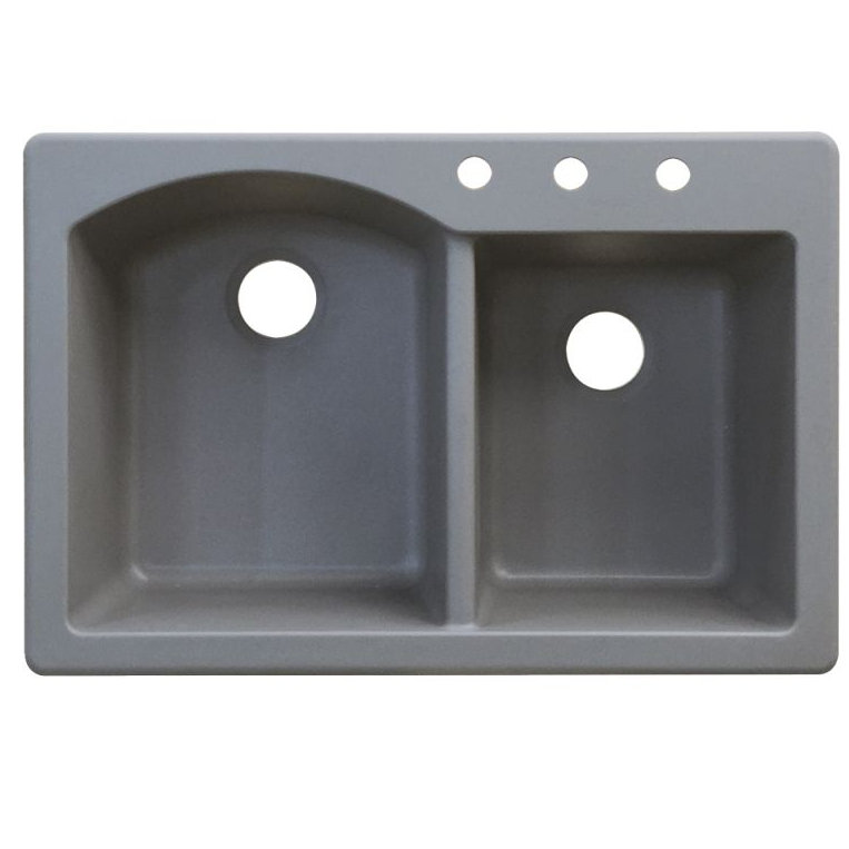 Évier de cuisine à double cuves l 33 po x l 22 po Aversa, 1 hole, Gris