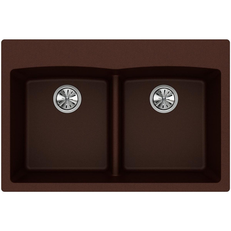 Évier de cuisine encastré à double cuve 33 po x 22 po x 10 po Quartz Classic, Pécan