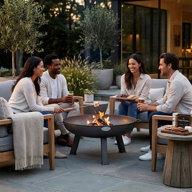 Harbour Housewares - Cast Iron Fire Pit, 38cm H x 87cm W x 75cm D