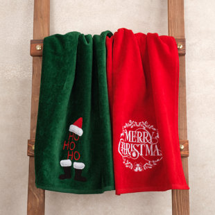 American Soft Linen, Christmas Tree & Socks Emboidered Turkish Cotton White Hand Towel Set, 20x30 inch, Size: 20 x 30