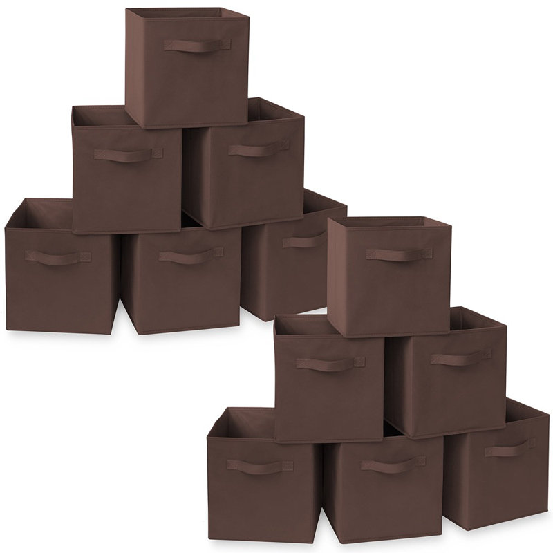Collapsible Fabric Cubes, 11" Storage Bins (Set of 12), Brown