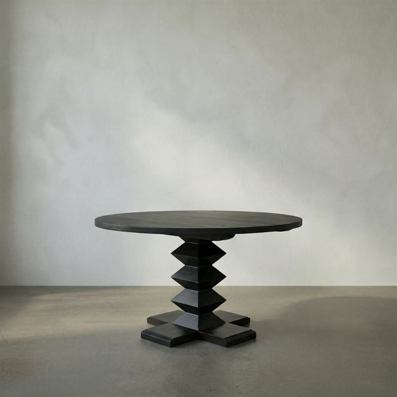 Zig-Zag Round Mahogany Wood Dining Table, Hand Rubbed Black, 48" L x 48" W