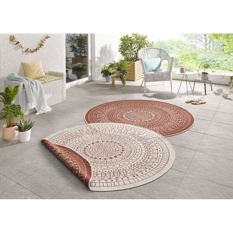 Porto Flatweave Orange/Cream Rug, Round 200cm