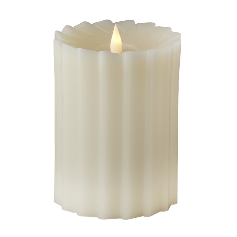 Sutton Real Wax Flickering Flameless Battery Powered LED Pillar Candle, Ivory, 6" H x 4.25" W x 4.25" D