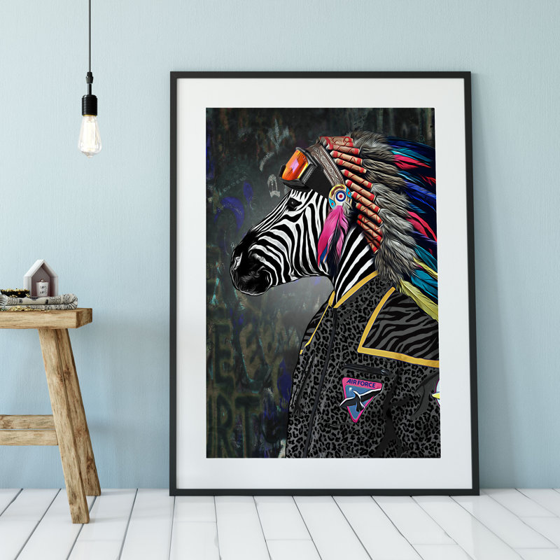 Chief Cherokee Zebra Animal - Print, White, 61cm H x 41cm W x 2.5cm D