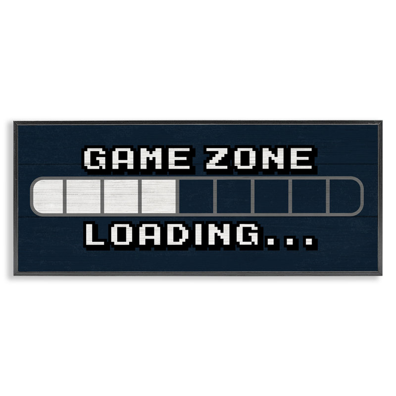 «Game Zone chargement Pixel texte vidéo Gamer» par Lil 'Rue - impression, H 24 po x l 10 po, Giclée encadrée noir minuit