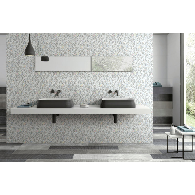 Bubble Glass Random Mosaic Wall Tile, Mist
