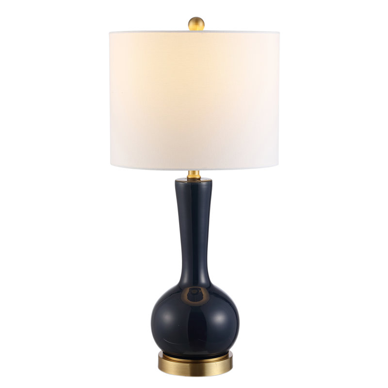 Gaetna Navy Glass Table Lamp with White Drum Shade