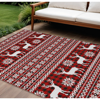 Tapis intérieur lavable 9 po x 12 pi rouge et noir ivoire