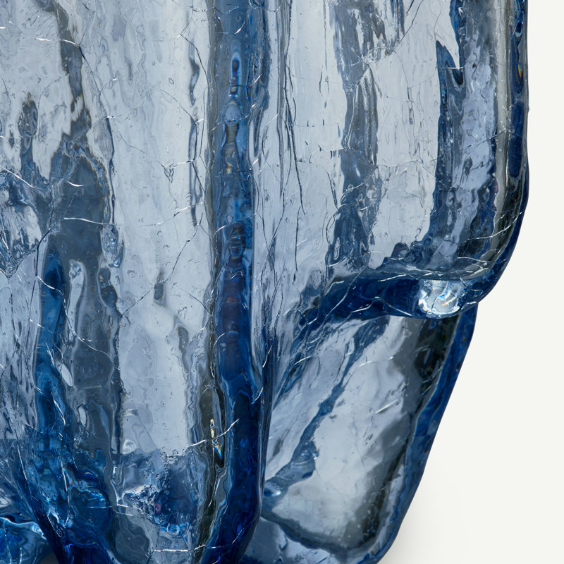 Crackle Glass Table Vase, Blue, 14.57" H x 9.84" W x 9.84" D