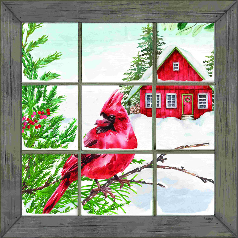 Cardinal dans la fenêtre, H 12 po x l 12 po, Non, Toile tendue
