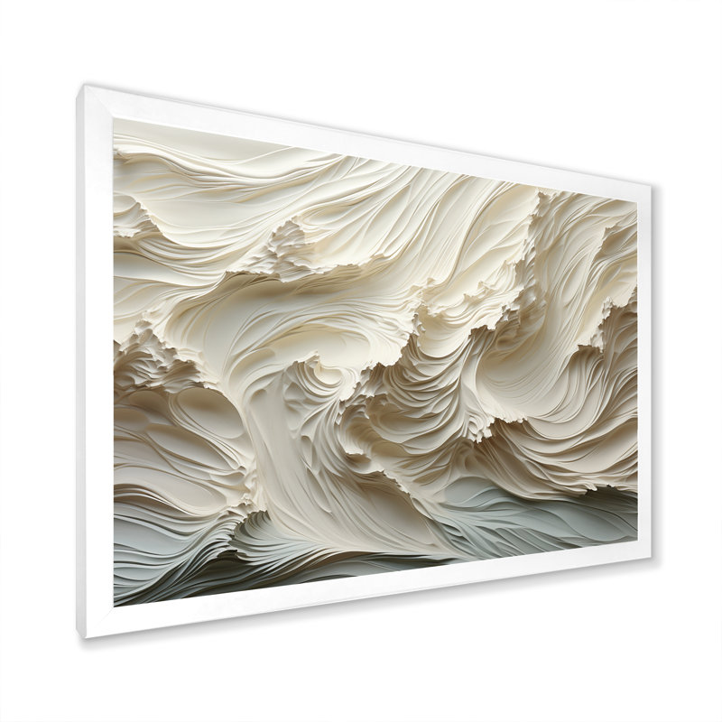 «White and Blue Wave Papercut Style II» - art mural vagues côtières, H 24 po x l 32 po x P 1 po, Cadre blanc