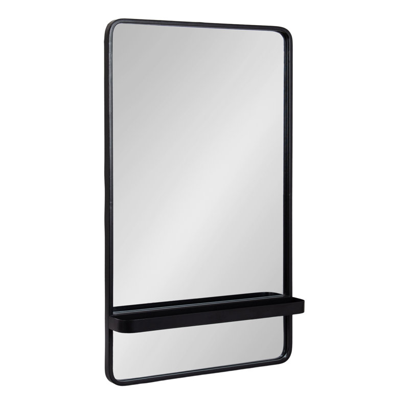 Shoults Metal Rectangle Mirror with Shelves, Black
