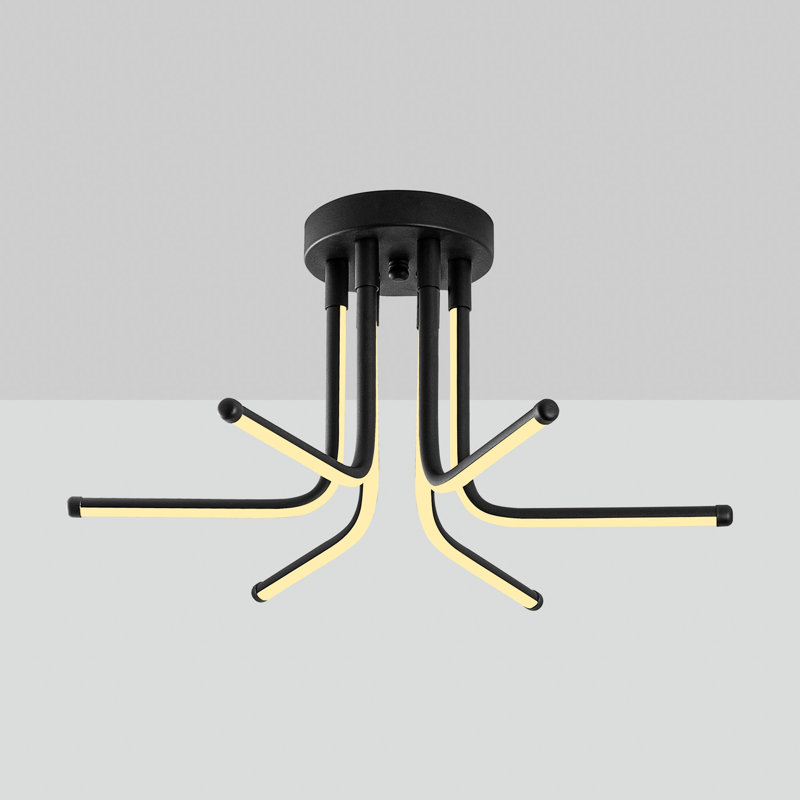Élégant lustre en métal noir de 21,7 po x 9,8 po x 21,7 po | Corps en métal durable avec plaque de base de 16 cm | Douille SMD à DEL 28 W 3 000 K | Éclairage élégant pour le salon, la salle à manger et les entrées | Conception IP20