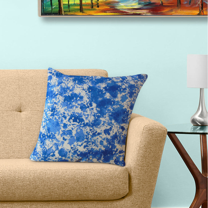 Oreiller en coton Delyth, 18 po x 18 po, Bleu, Coussin décoratif