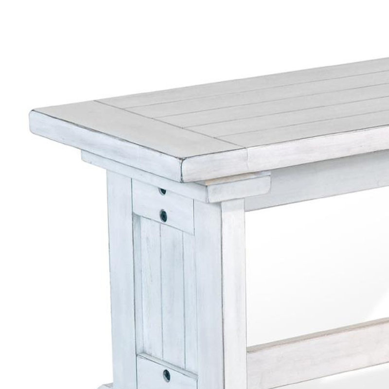 Banc de salle à manger Sime, de style planche, en bois d'acajou blanc cassé de 48 po