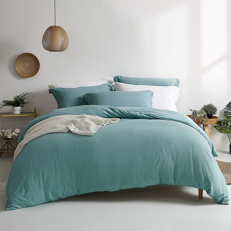 Super Soft Duvet Cover - 100% Washed Microfiber Comforter Cover Set 3 Pieces with Zipper Closure & Corner Ties, Blue-Green