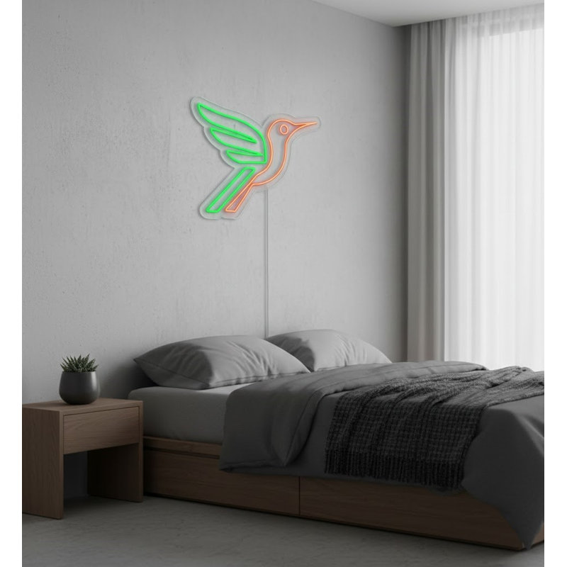  | Enseigne néon à motif colibri | Fabriqué avec des tubes néon durables et écoénergétiques offrant un éclairage uniforme et lumineux pendant plus de 50 000 heures sans décoloration ni scintillement | 24 x 30 | Vert, orange
