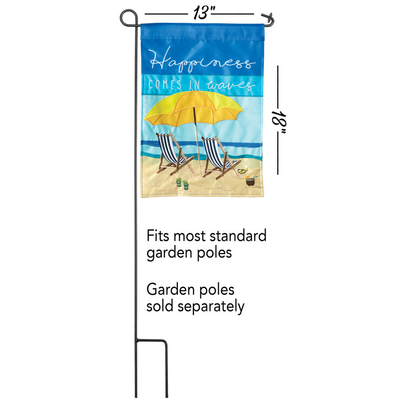Drapeau de jardin en polyester 2 côtés beach chaises happines, H 18 po x l 13 po