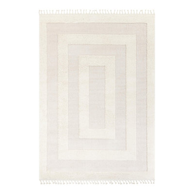 Reike Ivory Geometric Machine Woven Polyester Area Rug