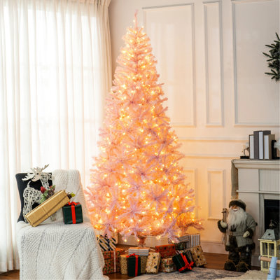 500 Warm White Led Lights, 7.5' Artificial Christmas Tree, Pink, Holiday Spirit Tree 7.5', , Space For