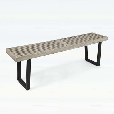 Durable Metal and Wood Outdoor Bench, Perfect for Patio Seating and Modern Decor, Seats Three Comfortably