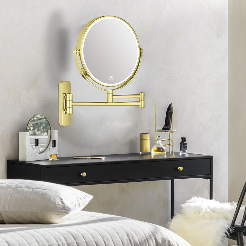 Miroir de maquillage mural rechargeable Mentasta, écran tactile DEL et pivotant sur 360 °, Doré