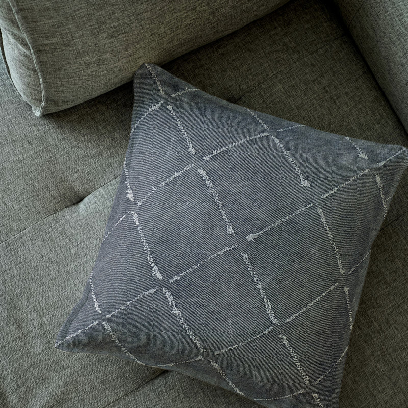 Housse de coussin en coton avec plumes, Bleu