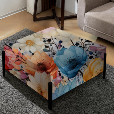 Multicolor Watercolor Fantasy Floral Pattern - Floral Large Square Ottoman