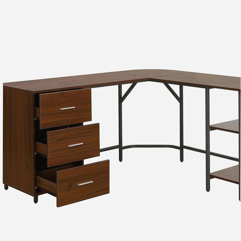 Bureau en L avec rangement en L, noyer