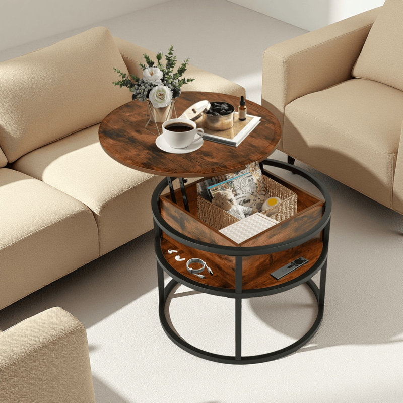 Lift Top Coffee Table with Storage, Brown, 62cm H x 60cm W x 60cm D