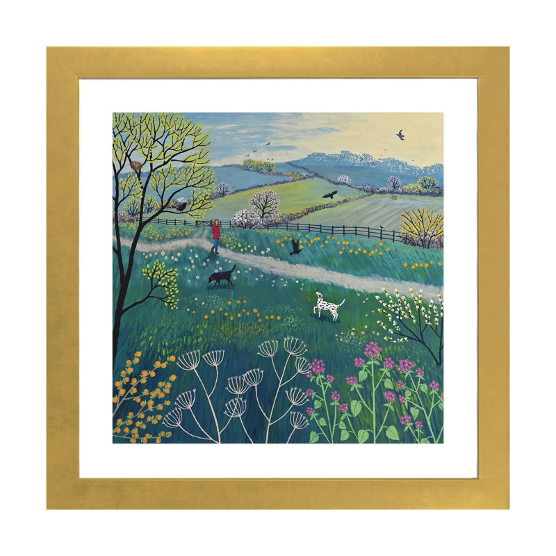 «Spring Walk» par Jo Grundy - impression d'art graphique, H 16 po x l 16 po x p 1 po, Papier encadré doré