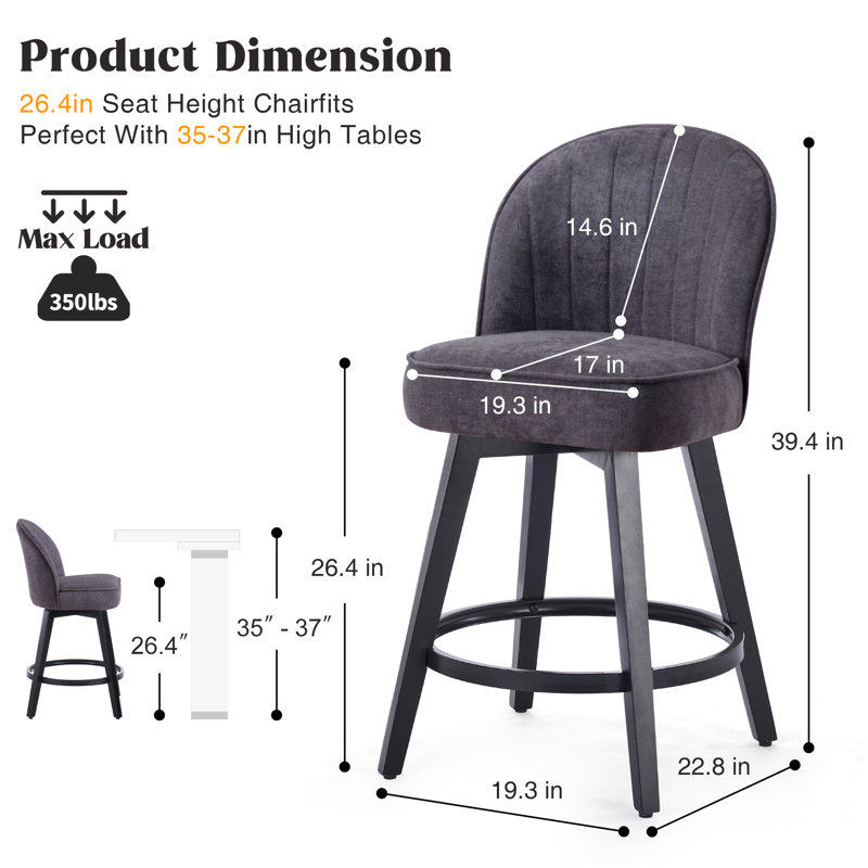 Letecia Swivel Upholstered 26.4'' Counter Bar Stools, Dark Gray