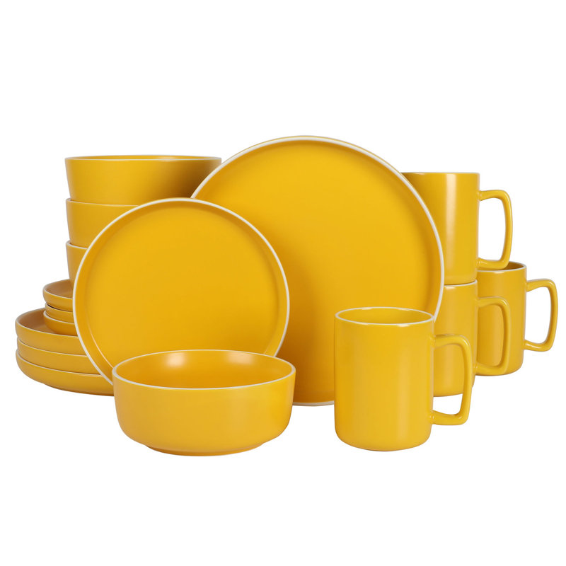 Gap Home 16 Piece Round Stoneware Dinnerware Set in Solid, Yellow