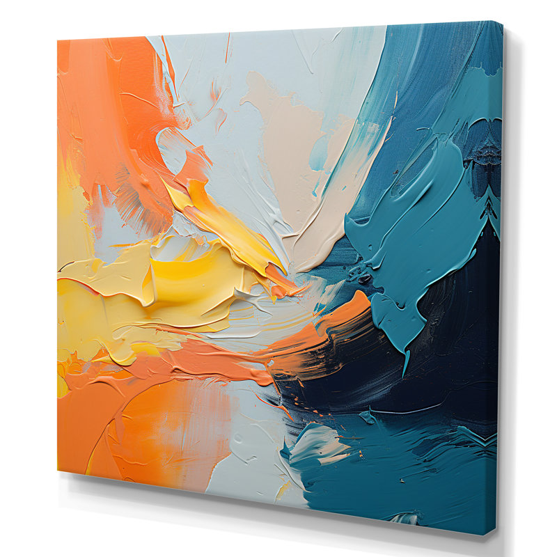 «Blue and Orange Paint Abstract Expression 5», art mural abstrait, H 36 po x l 36 po x P 1,5 po, Toile tendue
