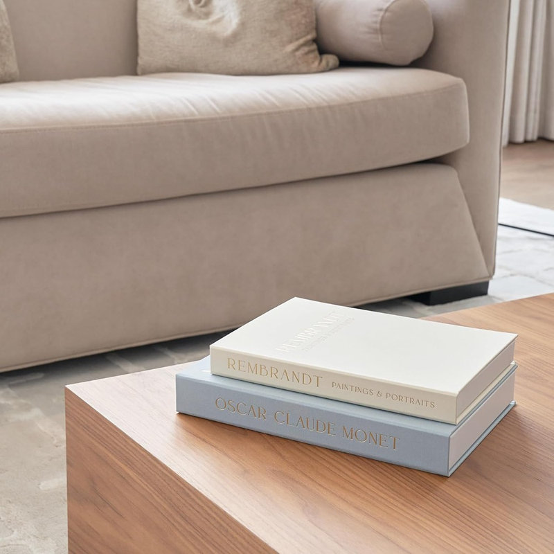 Ensemble de 2 faux livres décoratifs, décoration esthétique pour table basse et étagère, couvertures en lin avec lettrage doré, boîtes de rangement creuses pour souvenirs