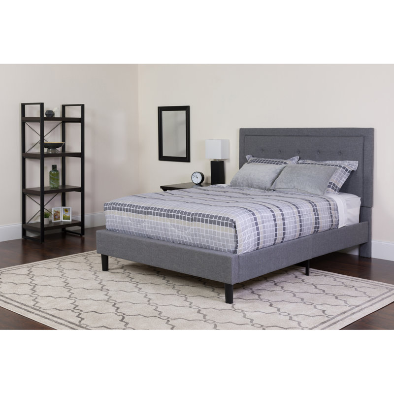 Aluino Panel Tufted Platform Bed and Memory Foam Pocket Spring Mattress, Full, Light Gray